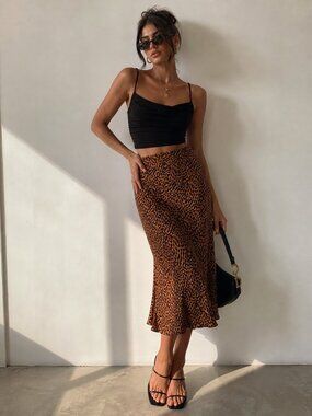 Hyped Unicorn Leopard Animal Print Satin Midi Skirt